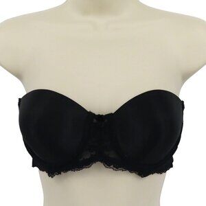 VTG Bestform 36A Bra 6503 Black Strapless Underwire Padded Floral Lace Sides